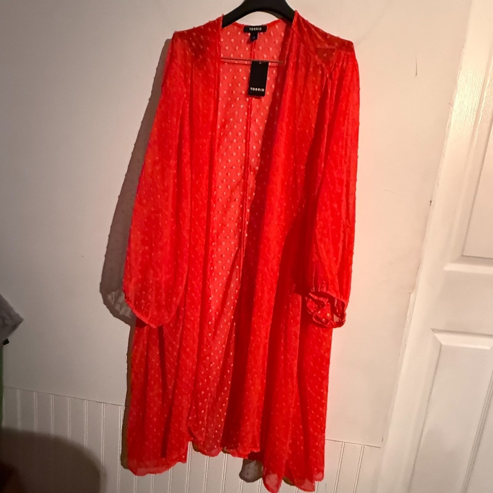 Torrid Size 5X 28 Clip Polka Dot Kimono Plus Size Sheer Chiffon‎ Boho Romantic